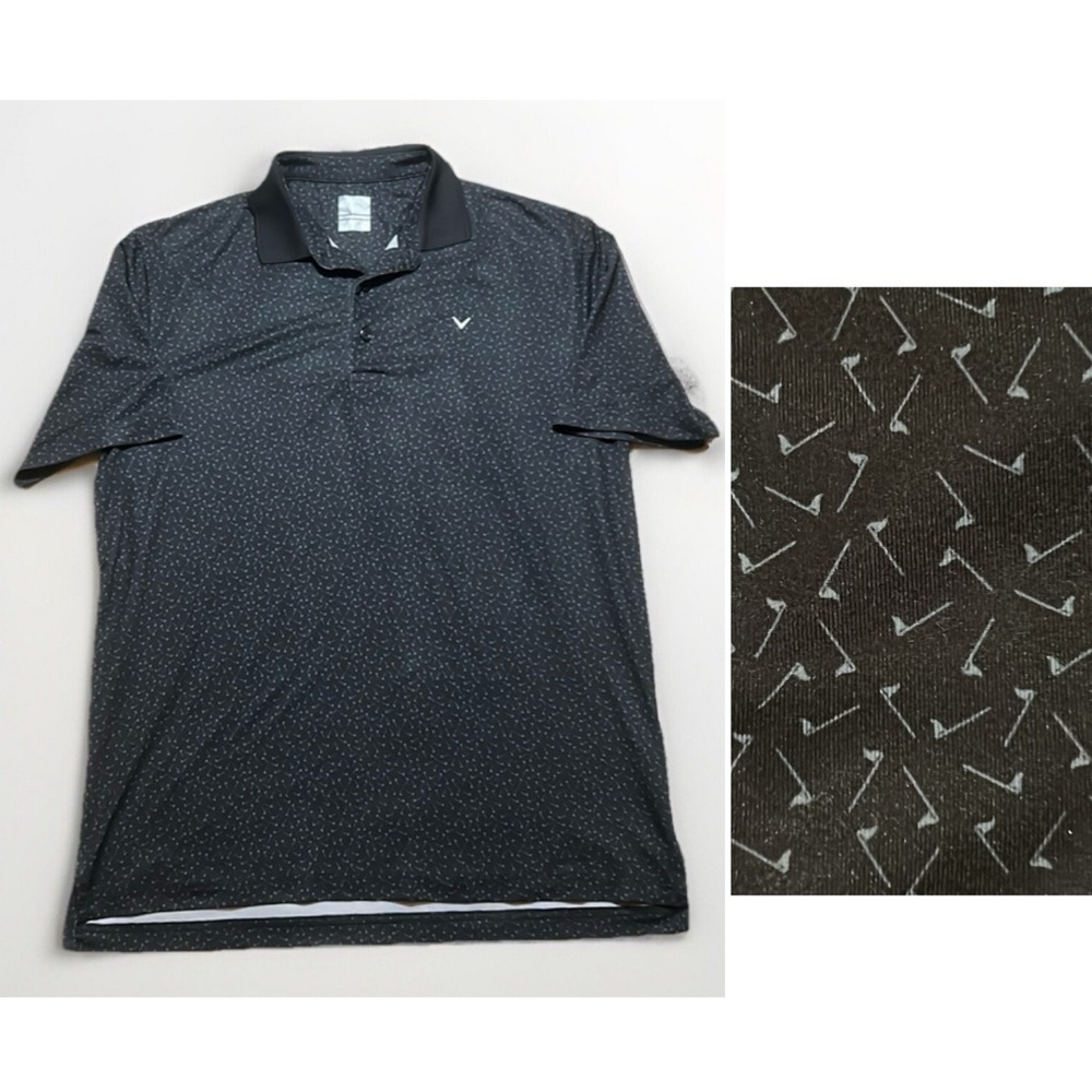 Callaway Men's Opti-Dri Polo Shirt - Navy with tiny Golf Flag Print sz M